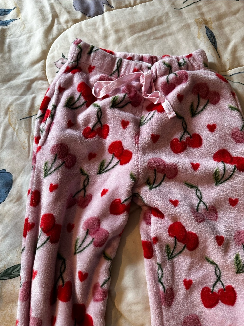 Pink Fleece Cherry Print Lounge Pants